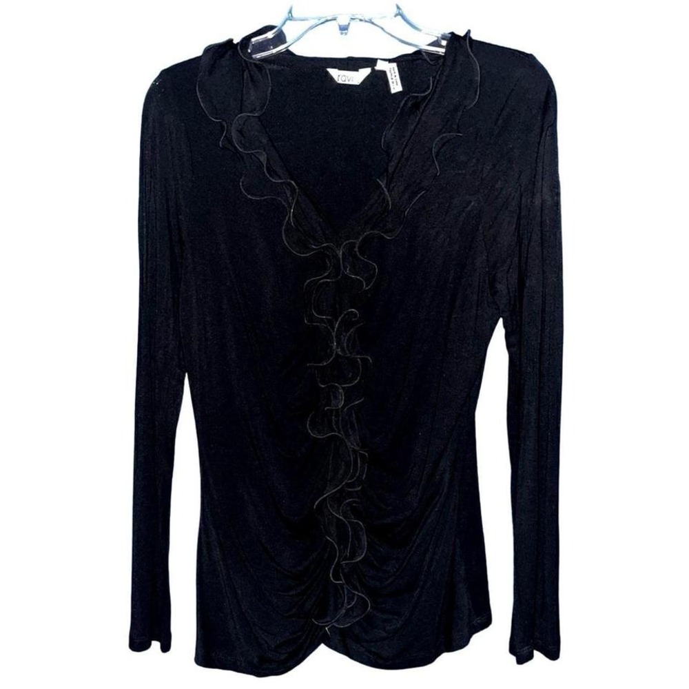Ravel black ruffle long sleeve blouse NWT small‎